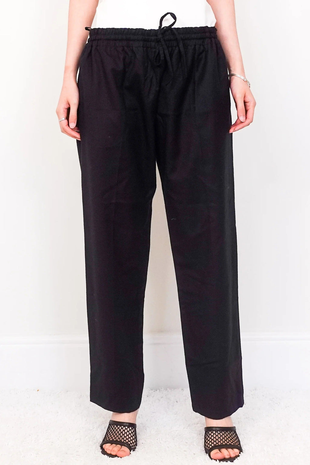 Black wool cashmere trousers
